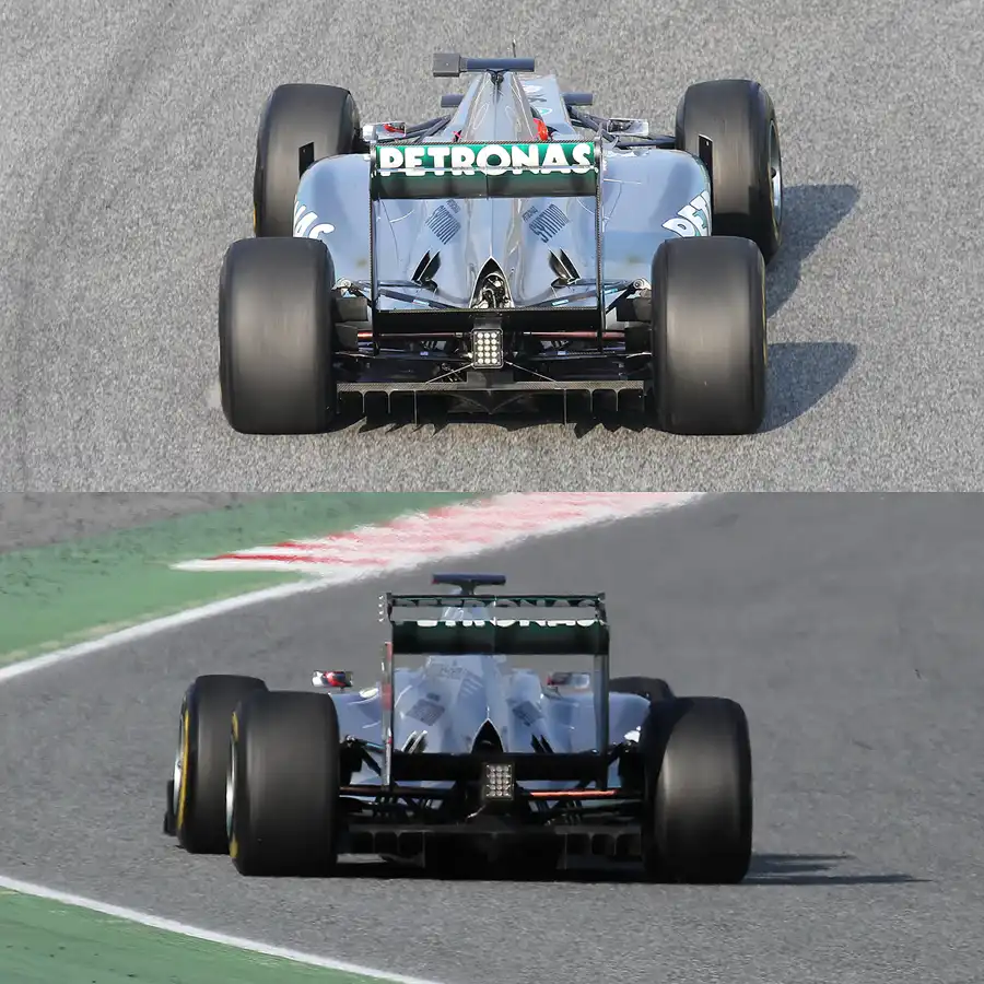 153 | 2011 | Barcelona | Mercedes MGP W02 | Technical Analysis – Drag-Reduction-System (DRS) – Adjustable Rear Wing | © carsten riede fotografie